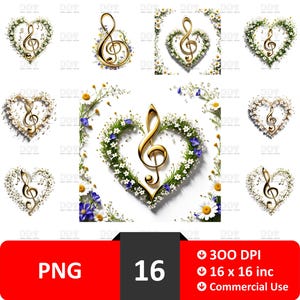 Music Note Heart Png, Flower Music Notes Clipart, Music Clipart, Png Music Notes, Commercial Use, High Quality, Printable Transparent