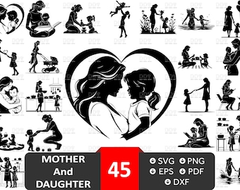 Mother and Daughter SVG Bundle: Mom & Daughters Vector Files (Digital Download)