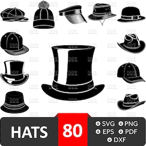 Pacote Svg de chapéu, arquivo vetorial, clipart de chapéu, chapéu svg, chapéu Png, vetor de chapéu, boné de beisebol Svg, chapéu clássico Svg, chapéu vintage Svg, download digital