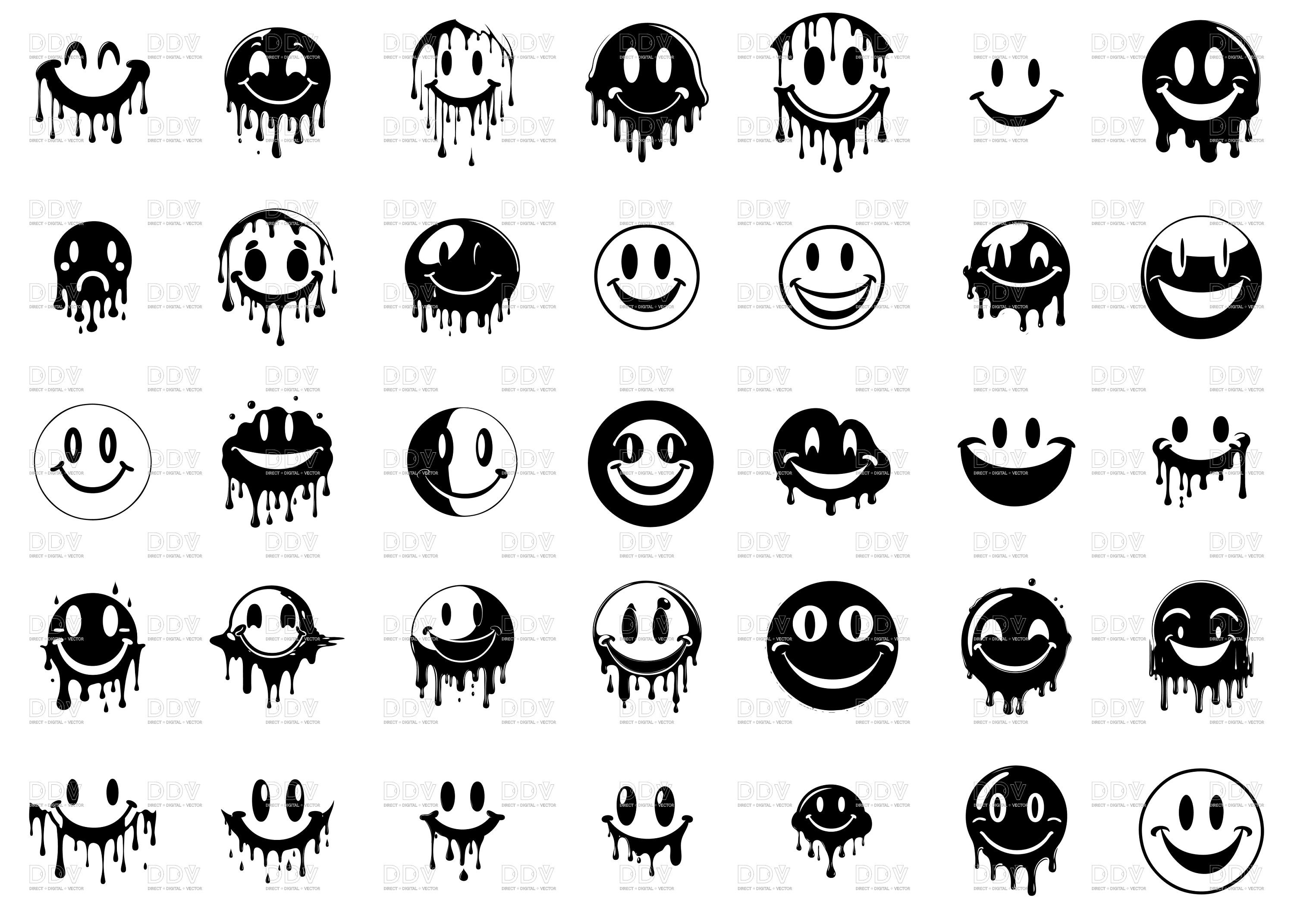 Smiley Face SVG Bundle: Drippy Happy Clipart (digital Download) - Etsy