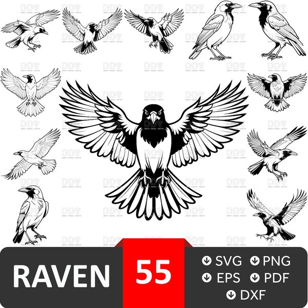 Raven svg bundle, Vector File, Raven Svg, Raven clipart, Raven Cut Files For Cricut, Raven silhouette, Ravens svg,Raven png,Digital Download