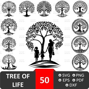 Árbol de la vida SVG, archivo vectorial, imágenes prediseñadas del árbol de la vida, paquete svg árbol de la vida, árbol genealógico svg, archivos svg para Cricut, descarga digital
