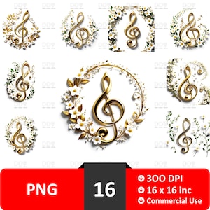 Music Note Gold Flower Png, Music Notes Clipart, Music Clipart, Png Music Notes, Commercial Use, High Quality, Printable Transparen