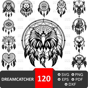 Pacchetto Svg DreamCatcher, Clipart DreamCatcher, file vettoriale DreamCatcher, Boho svg, Feather SVG, DreamCatcher Cricut Cut File, Download digitale