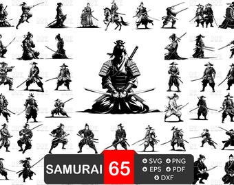 Samurai Silhouette SVG Bundle: Japanese Warrior Clipart (Digital Download)