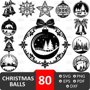 Kerstballen Svg, kerstspeelgoed, kerstvector, balornament Svg, kerstbal Vector, kerstbal laser, kerstbord dxf-bestand