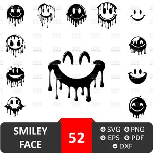 Paquete de svg de cara sonriente, vector de cara sonriente, png de cara sonriente, png de imágenes prediseñadas sonrientes, svg de cara feliz, cara sonriente goteante svg Descarga digital