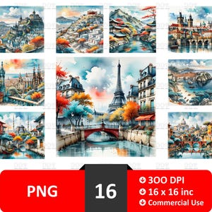 Città acquerello PNG, monumenti acquerello, monumenti clipart, clipart città, città acquerello, clipart New York, uso commerciale, alta qualità