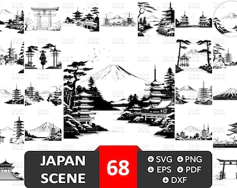 Mount Fuji Japan Scene SVG Bundle: Tori Gate, Pagoda (Digital Files)