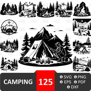 Paquete SVG de CAMPING, Imágenes Prediseñadas de CAMPING, Silueta de camping, Fogata Svg, Archivos de corte Svg de camping para Cricut, Camp Life Svg, Descarga digital