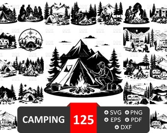 Camping SVG Clipart Bundle: Campfire, Tent, RV Designs (Digital Download)