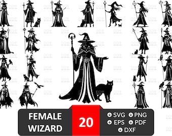 Female Wizard SVG Bundle: Fantasy Scene Vector Files (Digital Download)