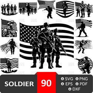 Soldier svg bundle, Soldier Silhouette, Vector File, Soldier Clipart, Military Svg, Soldier Cut File, Veteran Soldier Svg, American Soldier