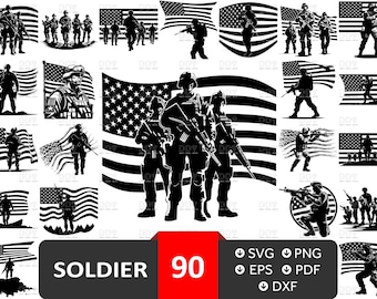 Soldier Silhouette SVG Bundle: Military Clipart, Vector Cut Files (100 Files)