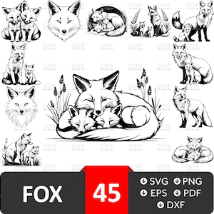 Bundle svg renard, fichier vectoriel renard, clipart renard, fichier coupe renard, Silhouette renard, svg visage renard, fichier Svg renard pour Cricut, téléchargement numérique