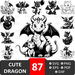 Joli dragon Svg, Svg Dragon, Dragon Svg, bébé dragon Svg, Svg fleurs de dragon, Svg coeur de dragon, fichier coupe Dragon, oeuf de dragon, Png de Dragon