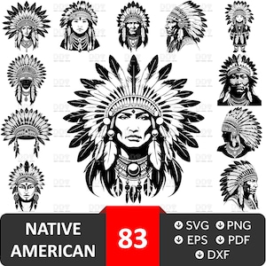 Svg de nativos americanos, paquete de svg de nativos americanos, Svg de jefe, tocado png, Svg de tocado nativo, Svg de jefe indio, Svg de guerrero nativo