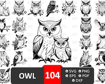 Owl SVG Bundle: Floral Owl Clipart, Laser Cut Files (Digital Download)