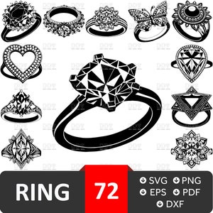 リング SVG バンドル、結婚指輪 SVG、2 つの指輪 SVG、結婚指輪 SVG、結婚指輪のシルエット、結婚指輪のクリップアート、結婚指輪 SVG