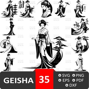 Geisha svg, pacchetto Geisha svg, file di taglio Geisha, Geisha giapponese svg, Geisha Cricut, Geisha giapponese svg png, Ragazza giapponese, download digitale