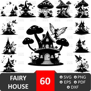 Lot de svg maison des fées, Svg champignon maison, Svg fée champignon, Svg maison gnome, fichier vectoriel, Svg champignon mignon, champignon magique, téléchargement numérique