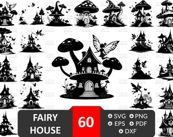 Paquete SVG de Casa de Hongos de Hadas: 60 diseños vectoriales (descarga digital)