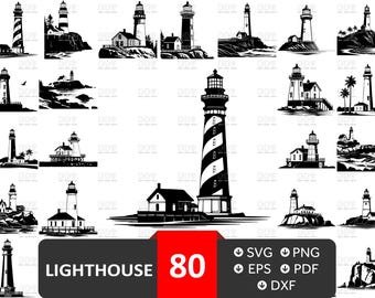 Lighthouse SVG Bundle, Ocean Coastal Graphics (Digital Download)