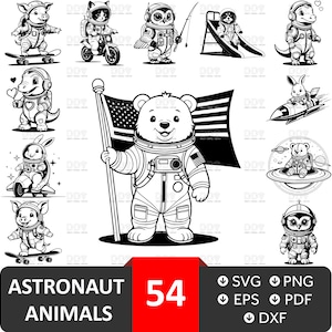 Astronauta Svg, Pacote de Astronauta Animal Svg, Espaço Svg, Pacote de Astronauta Svg, Astronauta Svg, Astronauta Svg Fofo, Silhueta de Astronauta