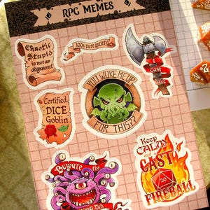 Set di adesivi divertenti per giochi di ruolo, foglio di adesivi DnD