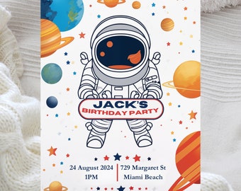 Astronaut Birthday Invitation: Customizable Space Party Template (Digital)