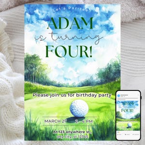 Golf-Geburtstags-Einladung, Kids Par Tee einladen, Bearbeitbare Golf-Party-Vorlage, Spaß-Sport-Geburtstagskarte, kleine Golfer-Feier, coole Party