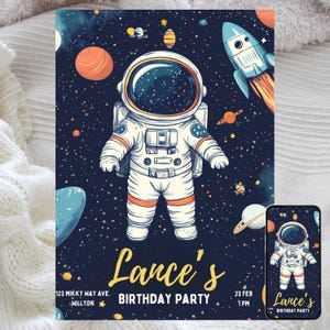 Blast Off Astronaut Birthday Invitation, Editable Outer Space Party Invite, Rocket Ship Adventure, Kids Galaxy Celebration, Digital Download
