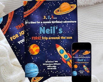 Outer Space Birthday Invitation & Thank You Card (Digital Download)