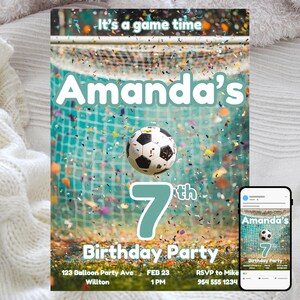 Soccer Birthday Invitation, Fun Kids Party Celebration, Editable Digital Template, Goal-Scoring Soccer Theme, Instant Download Invite