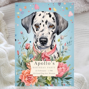 Dalmatische verjaardag uitnodigingskaart, schattige hond verjaardagskaart, hond verjaardagsuitnodiging, honden verjaardag Pawty, Instant Canva downloaden