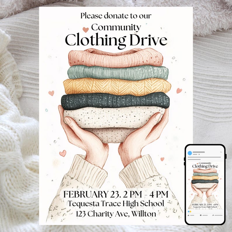 Clothing Donation Drive Invitation: Editable Charity Event Template ...