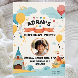 Kids Birthday Party Invite With Photo, Invite Template With Own Photo, Customisable Birthday Party Invite with Photo, Digital Download