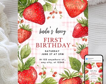 Strawberry Birthday Invitation: Picnic Party Template (Digital)
