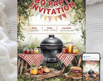 Rustic BBQ Party Invitation: Editable Summer Cookout Template