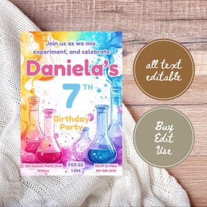 Little Chemist Birthday Invitation: Science Party, Editable Template ...