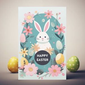 Biglietto d'auguri di Pasqua, Biglietto d'auguri di primavera digitale, Biglietto coniglietto pasquale felice, Biglietto d'auguri di Pasqua, Pasqua carina, Biglietto d'auguri stampabile carino