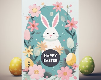 Easter Greeting Card, Digital Spring Greeting Card, Happy Easter Bunny Card, Easter Greeting Card, Cute Easter, Cute Printable Greeting Card