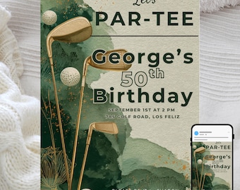 Golf Party Invitation | Elegant Country Club Theme | Adult Birthday Celebration | Editable Digital Template