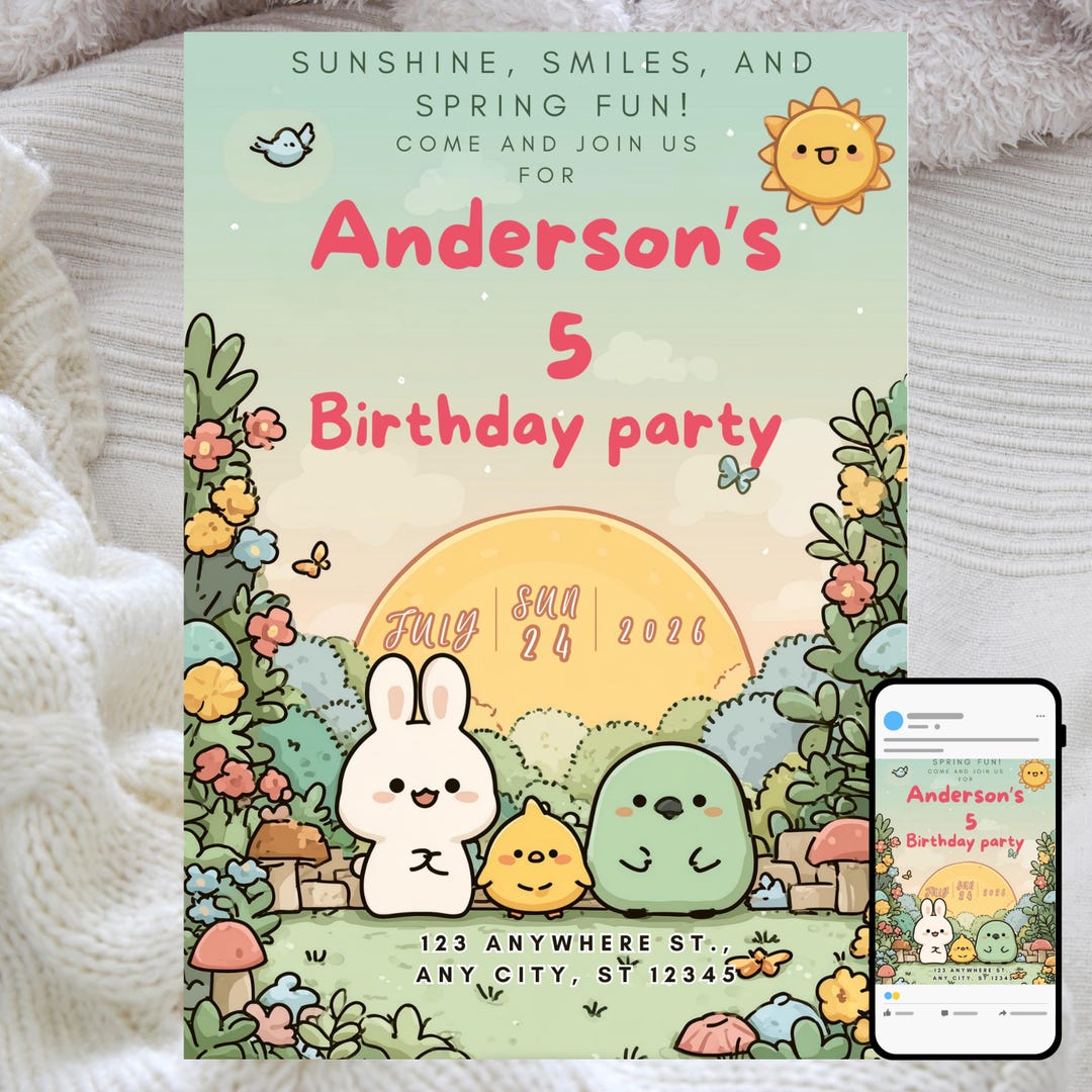 Spring Fun Invitation Spring Birthday Party Invitation for Kids, Spring Picnic Party Theme ...