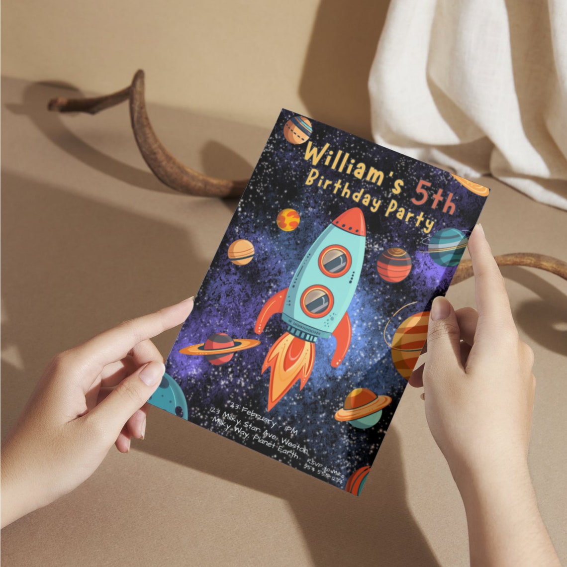 Rocket Inviation Space Rocket Birthday Invitation Bundle: Canva Template (digital ...