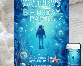 Deep Sea Diver Birthday Invitation: Underwater Adventure (Editable Digital Template)