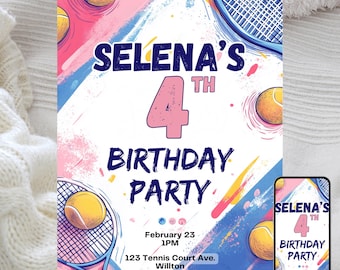 Kids Tennis Birthday Party Invitation: Editable Sports Theme (Digital Template)