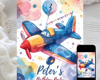 Airplane Birthday Invitation: Little Pilot Party, Jet Set Theme (Digital Download)