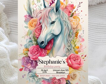 Verjaardagsuitnodiging Floral Horse: Wildflower Stable Party (digitaal)