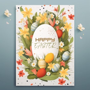 Carte de voeux de Pâques, joyeuses Pâques carte PNG, carte de Pâques numérique, carte de voeux de Pâques illustrée, carte imprimable numérique, téléchargement immédiat